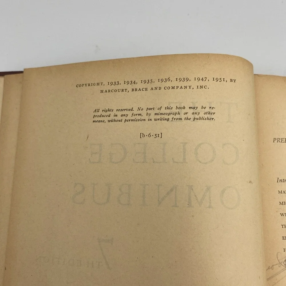 Vintage The College Omnibus 7th Edition 1961‎ Ed Leonard Dean Harcourt